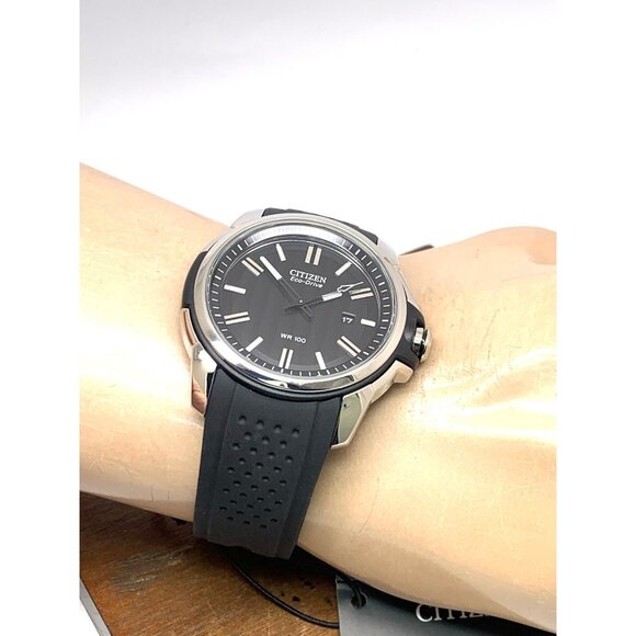 Citizen Men's Watch AW1150-07E Eco Drive Black Dial Date Rubber Band 44mm - Picture 5 of 14